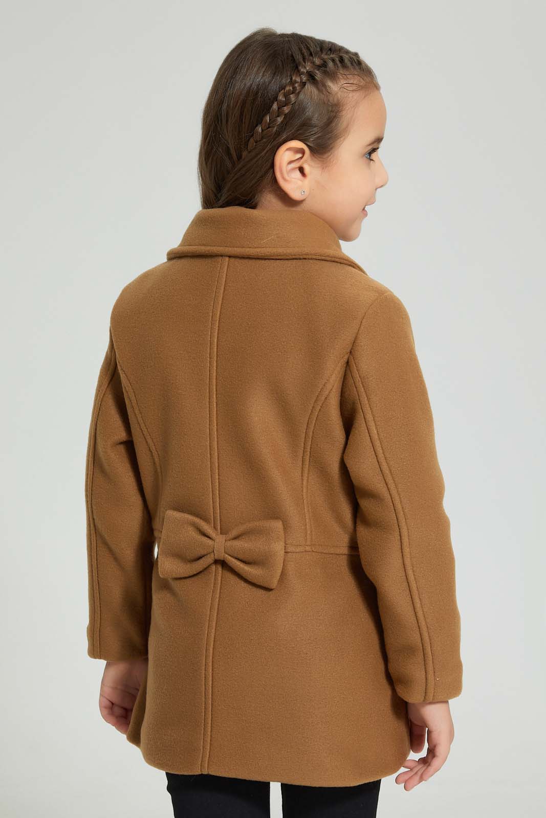 Redtag-Beige-Long-Melton-Jacket-Jackets-Girls-2 to 8 Years