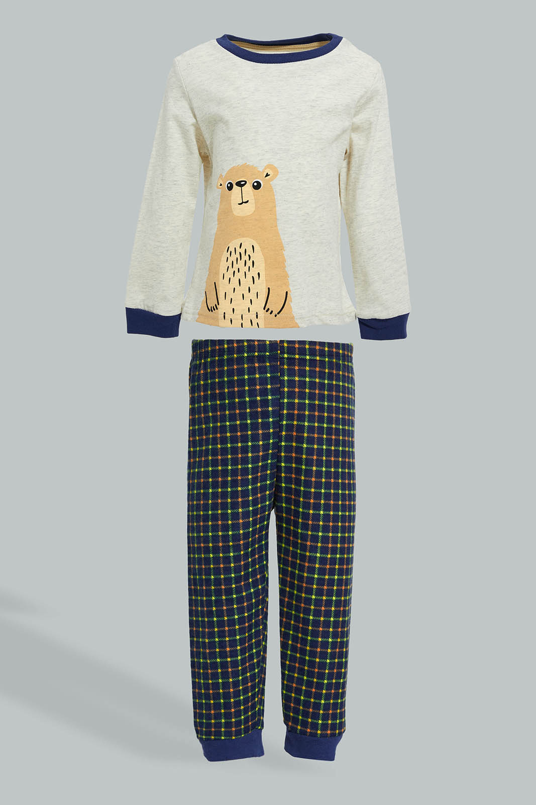 Redtag-Ecru-Tshirt-With-Woven-Pajama-Pj-Set-(2-Pack)-Colour:Ecru,-Filter:Infant-Boys-(3-to-24-Mths),-Infant-Boys-Pyjama-Sets,-New-In,-New-In-INB,-Non-Sale,-Section:Kidswear,-W21B-Infant-Boys-3 to 24 Months
