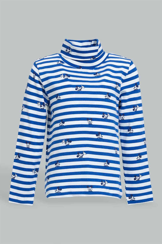 Redtag-Navy-Mickey-Mouse-Printed-High-Neck-Tshirt-Character-Infant-Boys-3 to 24 Months