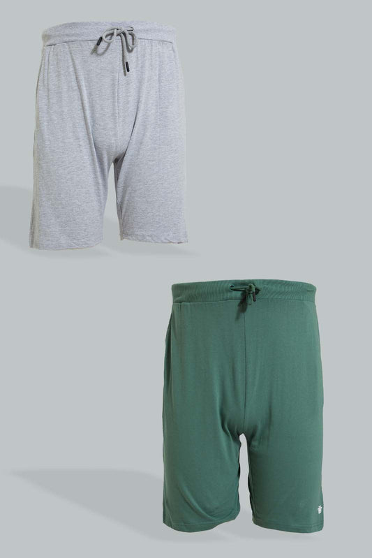 Redtag-Grey/Teal-Green-2-Pack-Pyjama-Short-Pyjama-Bottoms-Men's-