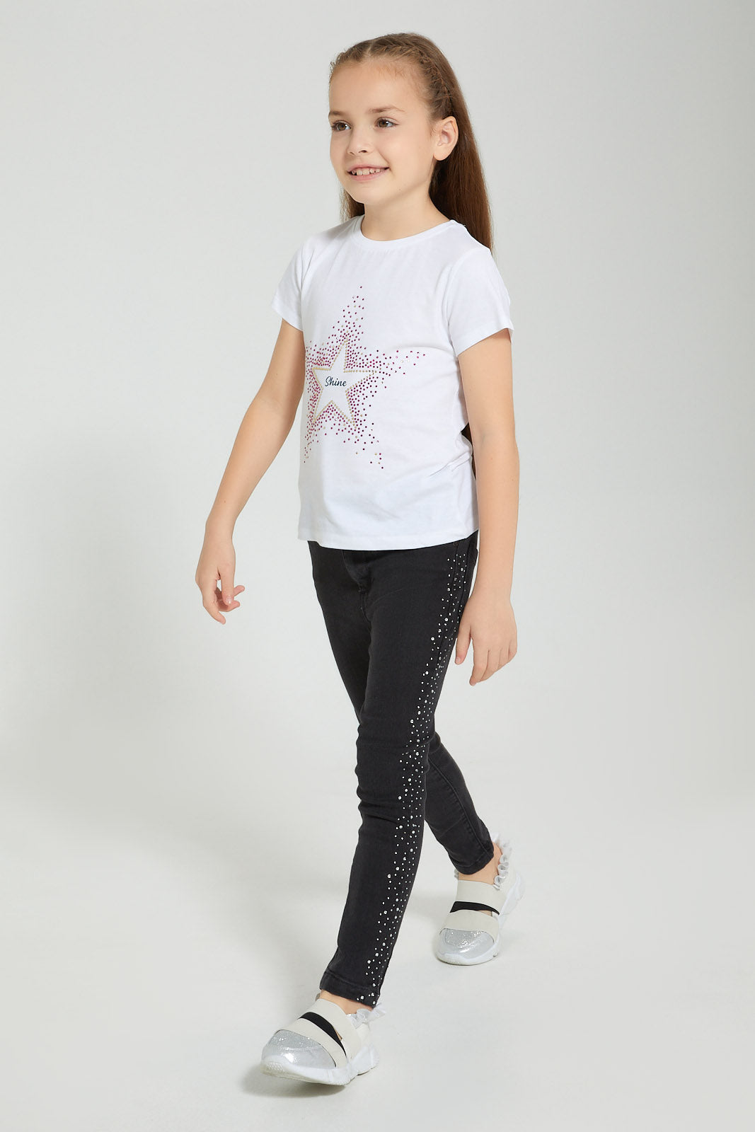 Redtag-Black-Jean-With-Studs-Jeans-Slim-Fit-Girls-2 to 8 Years