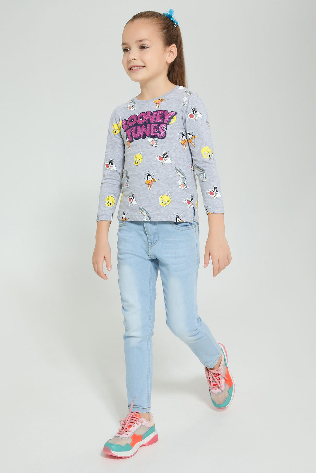 Redtag-Light-Wash-Jean-With-Accessories-Jeans-Slim-Fit-Girls-2 to 8 Years