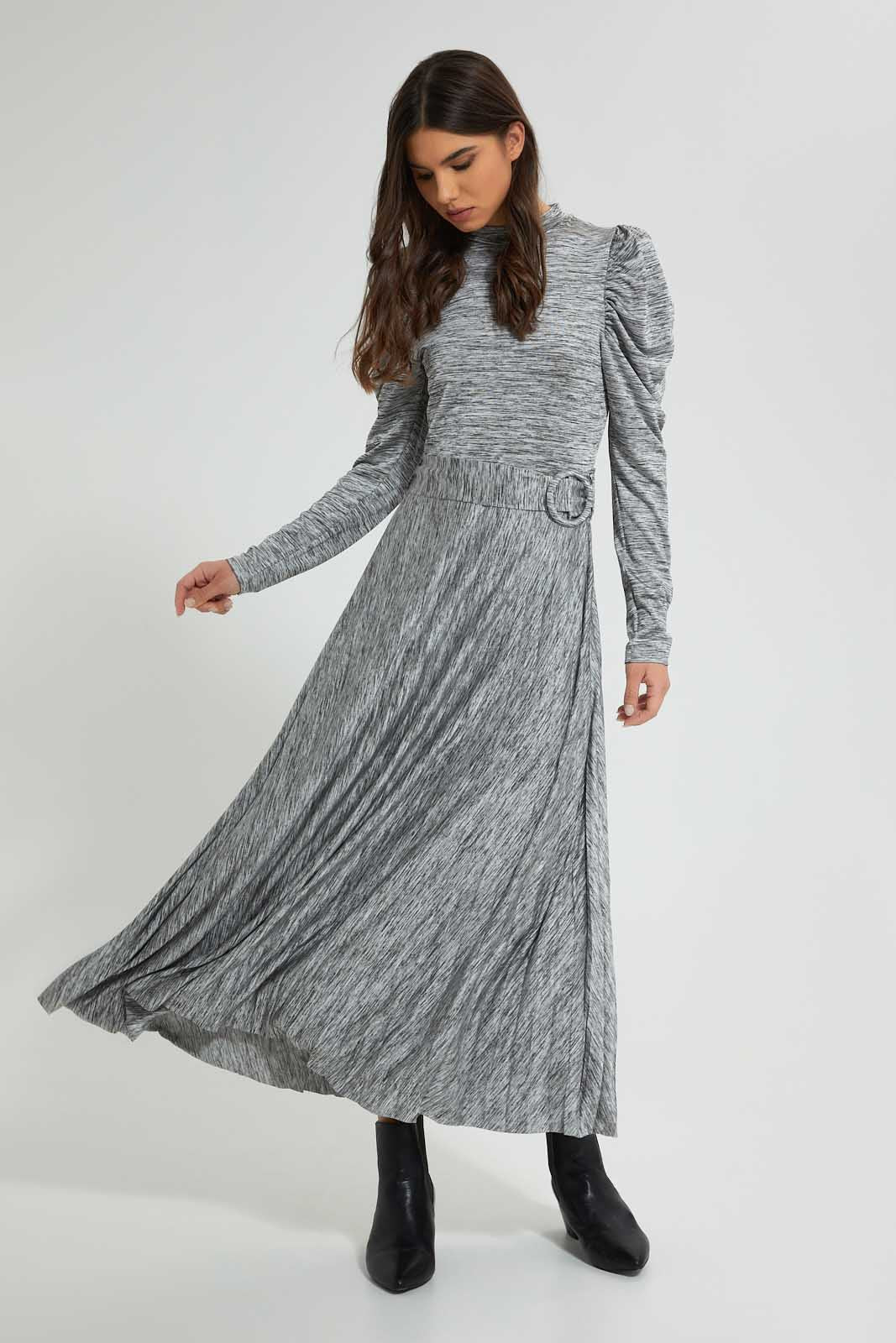 Redtag-Grey-Belted-Pleated-Skirt-Midi-Dress-Dresses-Women's-