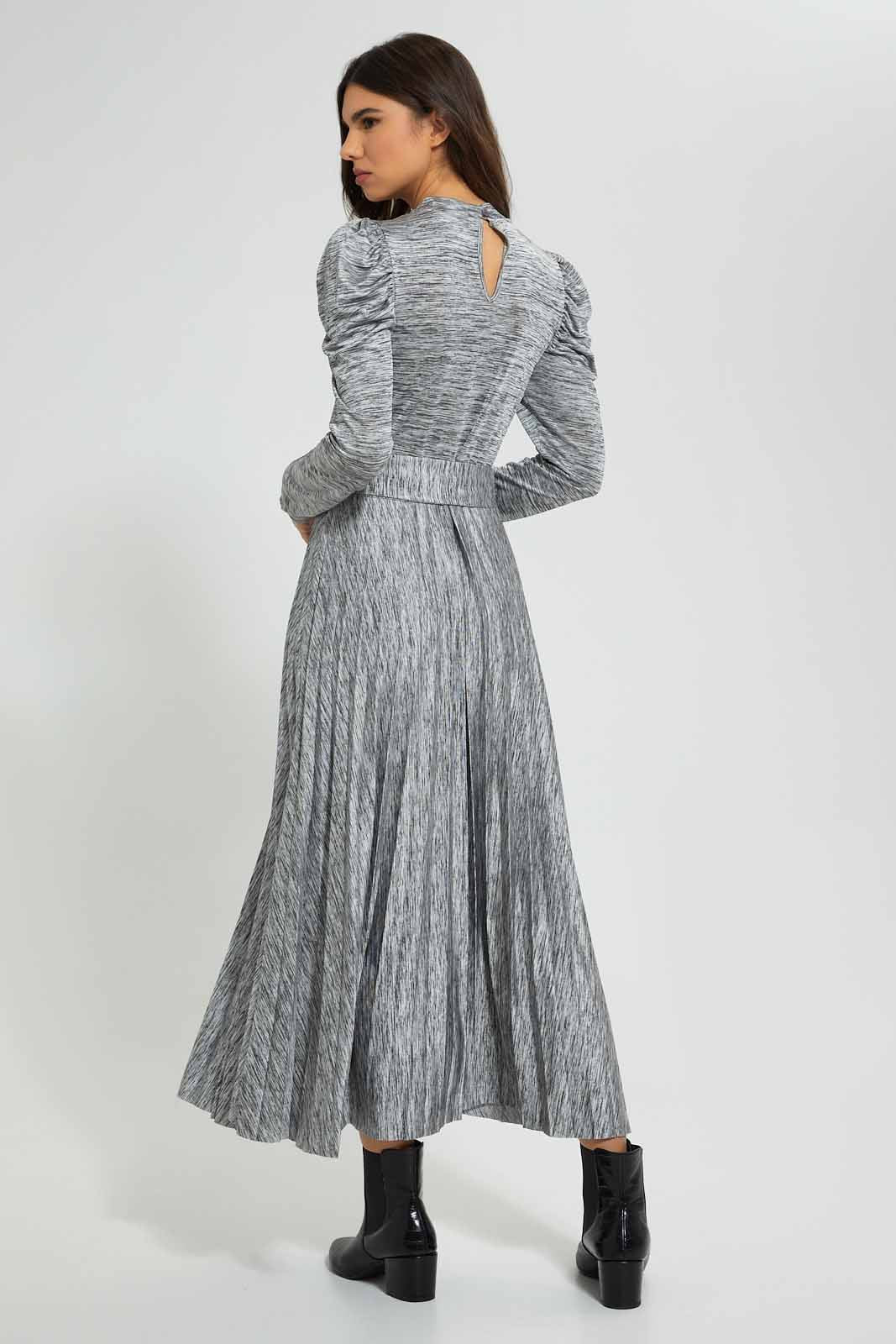 Redtag-Grey-Belted-Pleated-Skirt-Midi-Dress-Dresses-Women's-