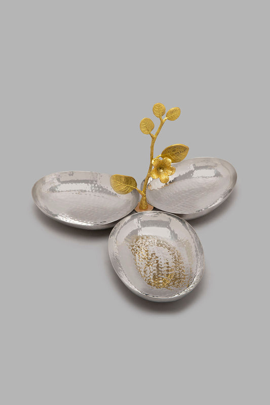Redtag-Silver-Hammered-Three-Section-Oval-Dish-Serving-Dish-Home-Dining-