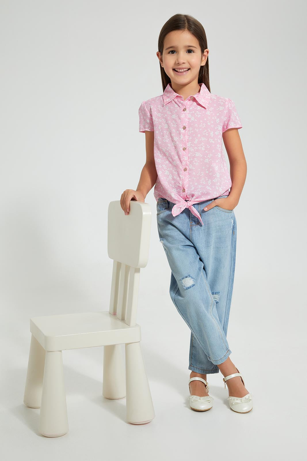 Redtag-Light-Wash-Distressed-Jean-Jeans-Baggy-Fit-Girls-2 to 8 Years