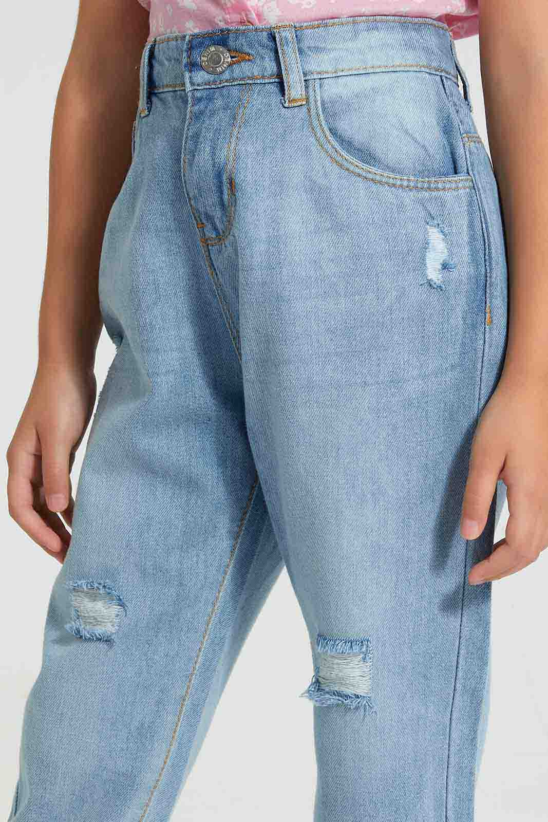 Redtag-Light-Wash-Distressed-Jean-Jeans-Baggy-Fit-Girls-2 to 8 Years
