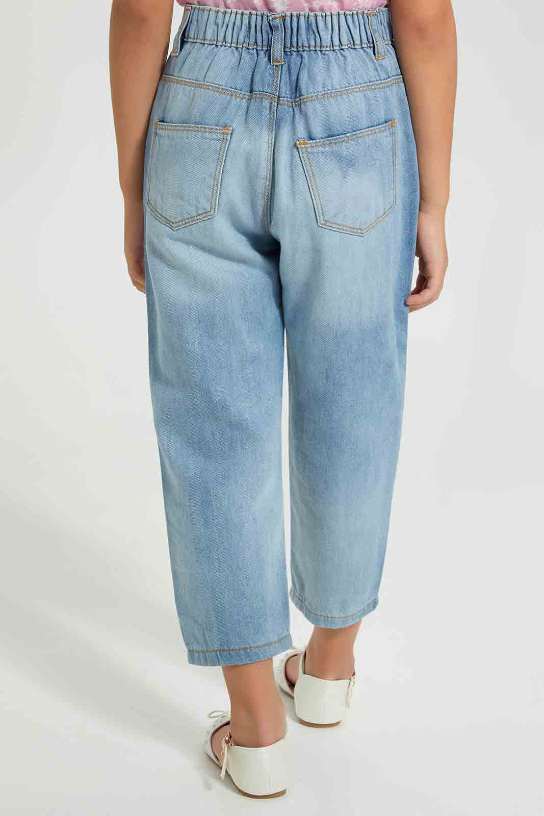 Redtag-Light-Wash-Distressed-Jean-Jeans-Baggy-Fit-Girls-2 to 8 Years