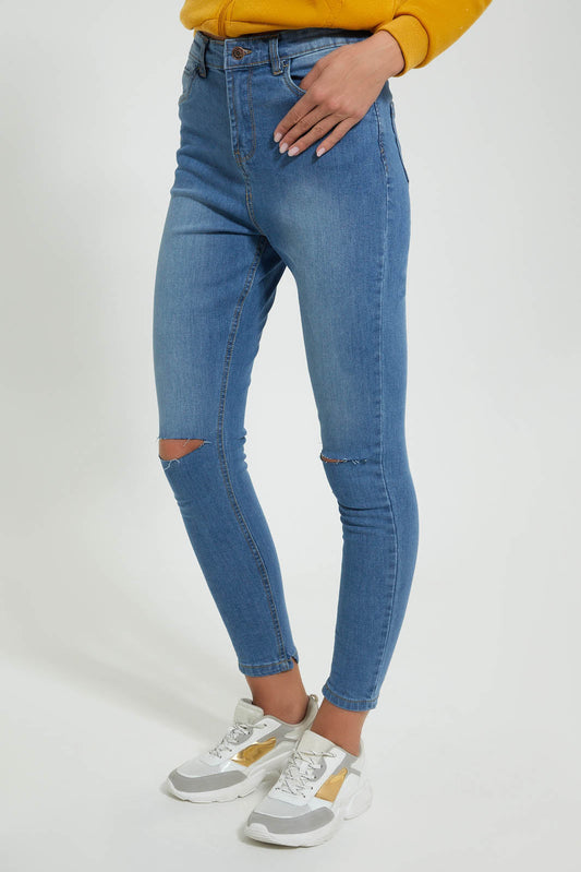 Redtag-Light-Blue-Skinny-High-Waist-Jean-With-Knee-Slit-Jeans-Skinny-Fit-Women's-