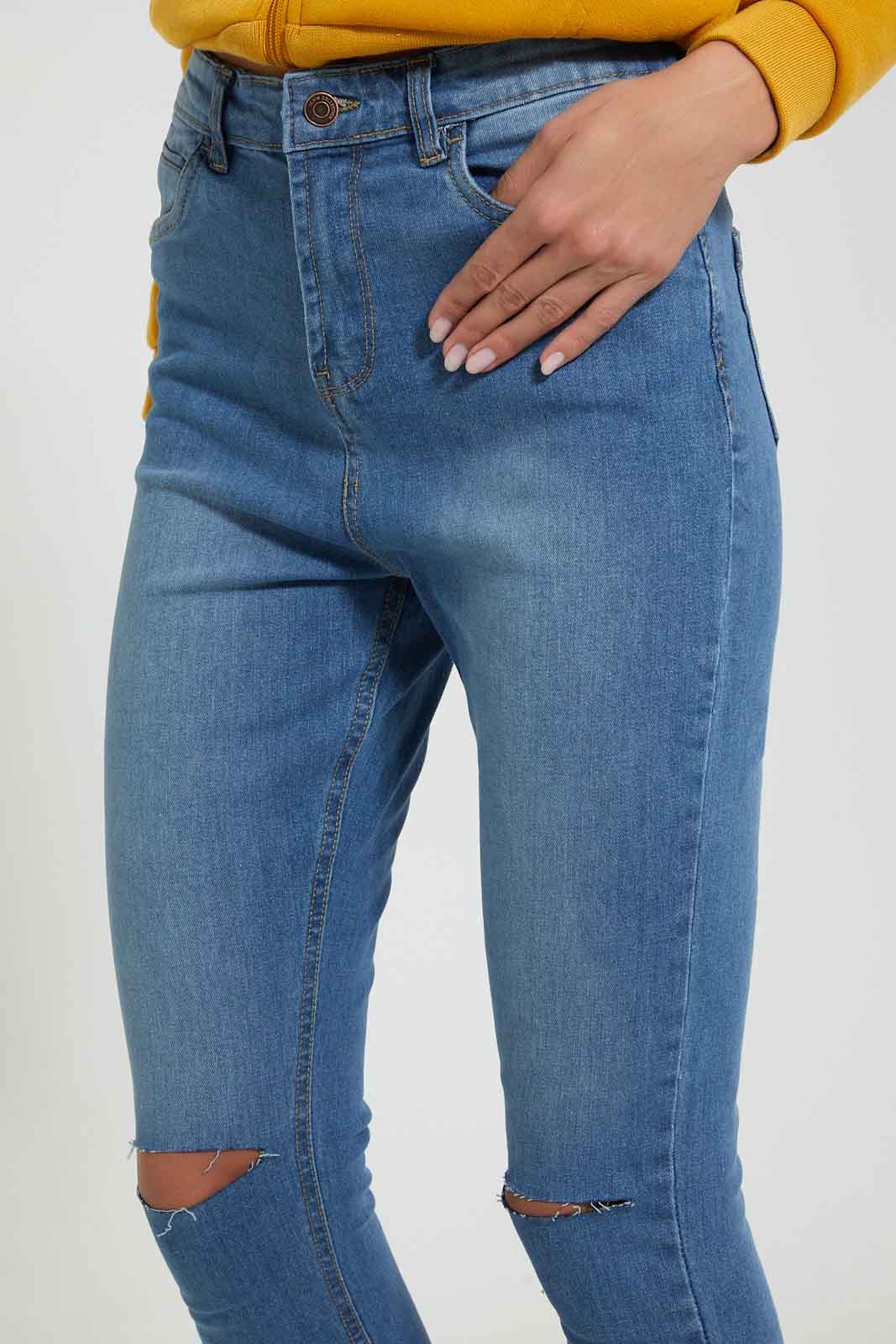 Redtag-Light-Blue-Skinny-High-Waist-Jean-With-Knee-Slit-Jeans-Skinny-Fit-Women's-