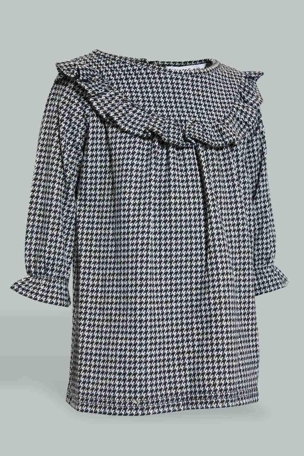 Redtag-Ing-Frilled-Houndstooth-Dress-Dresses-Infant-Girls-3 to 24 Months