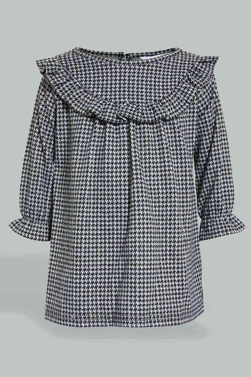 Redtag-Ing-Frilled-Houndstooth-Dress-Dresses-Infant-Girls-3 to 24 Months