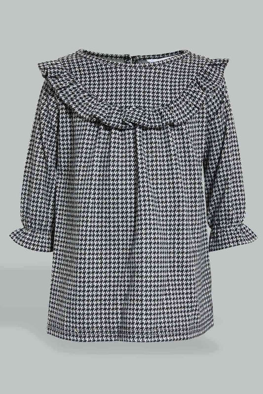 Redtag-Ing-Frilled-Houndstooth-Dress-Dresses-Infant-Girls-3 to 24 Months