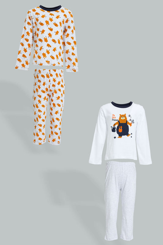 Redtag-White-And-Grey-Pj-Set-2-Pack-(4-Pack)-Colour:White,-Filter:Infant-Boys-(3-to-24-Mths),-Infant-Boys-Pyjama-Sets,-New-In,-New-In-INB,-Non-Sale,-Section:Kidswear,-W21B-Infant-Boys-3 to 24 Months