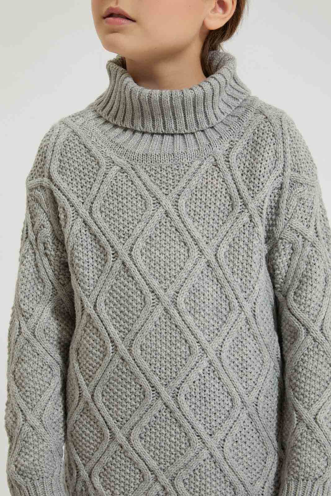 Redtag-Grey-Turtle-Neck-Cardigan-Pullovers-Girls-2 to 8 Years
