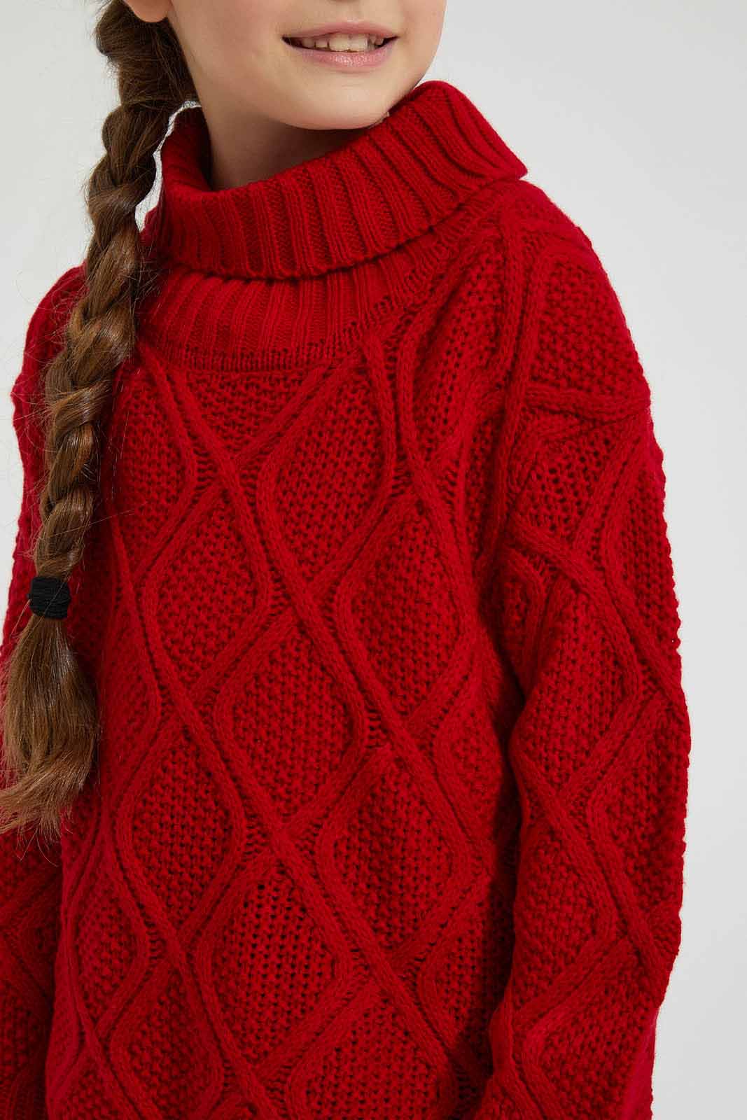 Redtag-Red-Turtle-Neck-Cardigan-Pullovers-Girls-2 to 8 Years