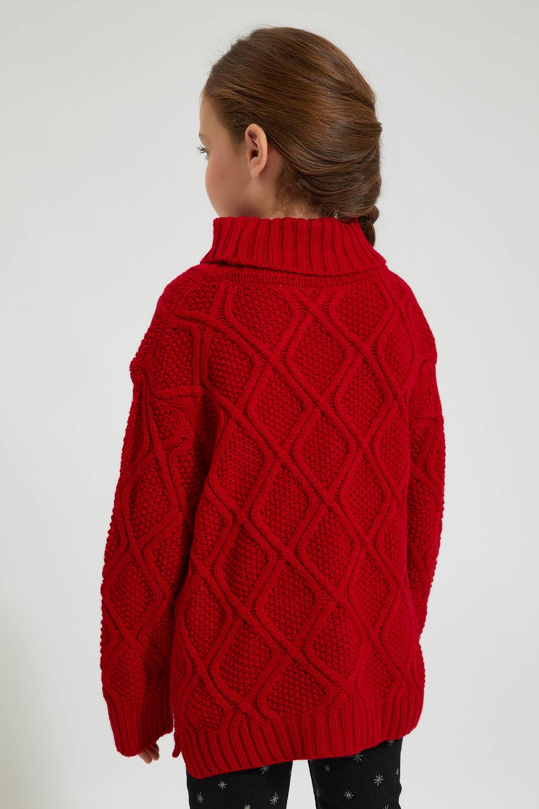Redtag-Red-Turtle-Neck-Cardigan-Pullovers-Girls-2 to 8 Years