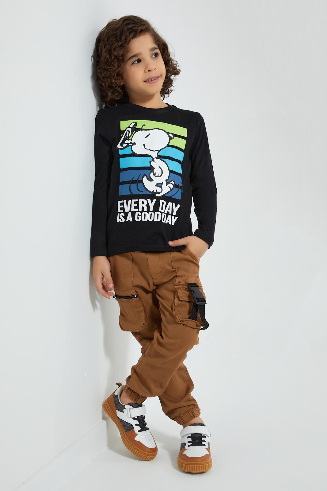 Redtag-Black-Snoopy-Long-Sleeve-T-Shirt-Boys-T-Shirts,-Character,-Colour:Black,-Filter:Boys-(2-to-8-Yrs),-New-In,-New-In-BOY,-Non-Sale,-Section:Kidswear,-TBL,-W21B-Boys-2 to 8 Years