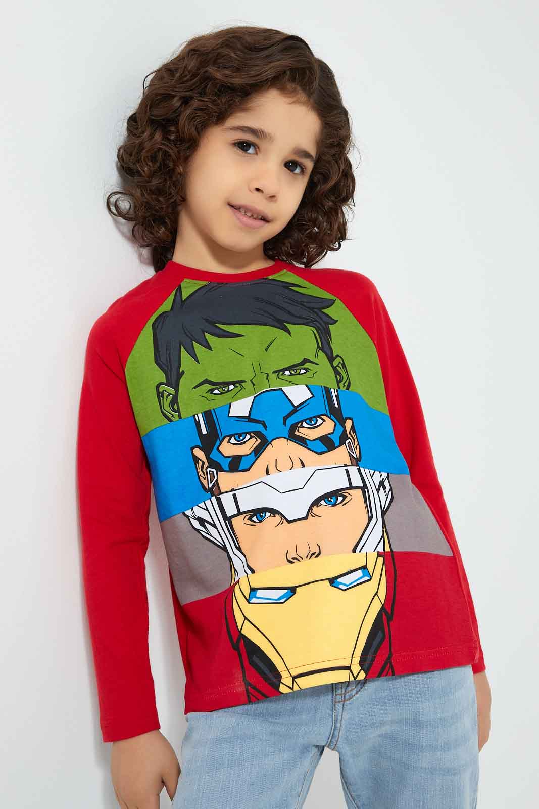 Redtag-Red-Avengers-Long-Sleeve-T-Shirt-Boys-T-Shirts,-Character,-Colour:Red,-Filter:Boys-(2-to-8-Yrs),-New-In,-New-In-BOY,-Non-Sale,-Section:Kidswear,-TBL,-W21B-Boys-2 to 8 Years