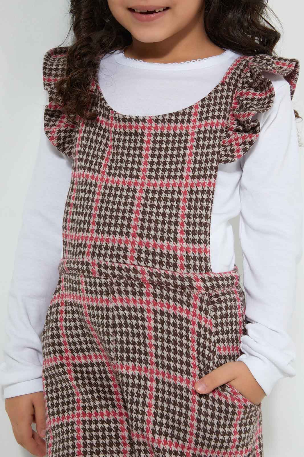Redtag-Assorted-T-Shirt-&-Dungaree-Set-Sets-Girls-2 to 8 Years