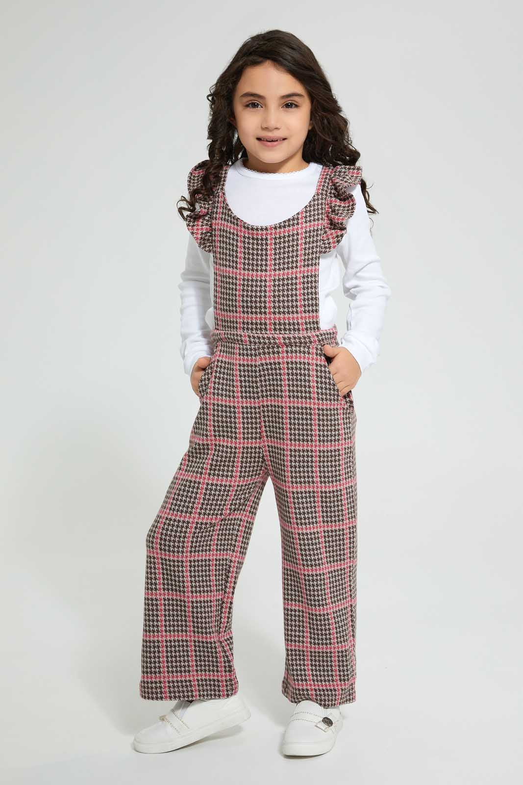 Redtag-Assorted-T-Shirt-&-Dungaree-Set-Sets-Girls-2 to 8 Years
