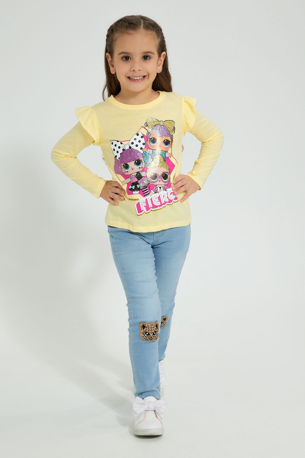 Redtag-Light-Wash-Pull-On-Jegging-With-Knee-Patch-Jeggings-Girls-2 to 8 Years