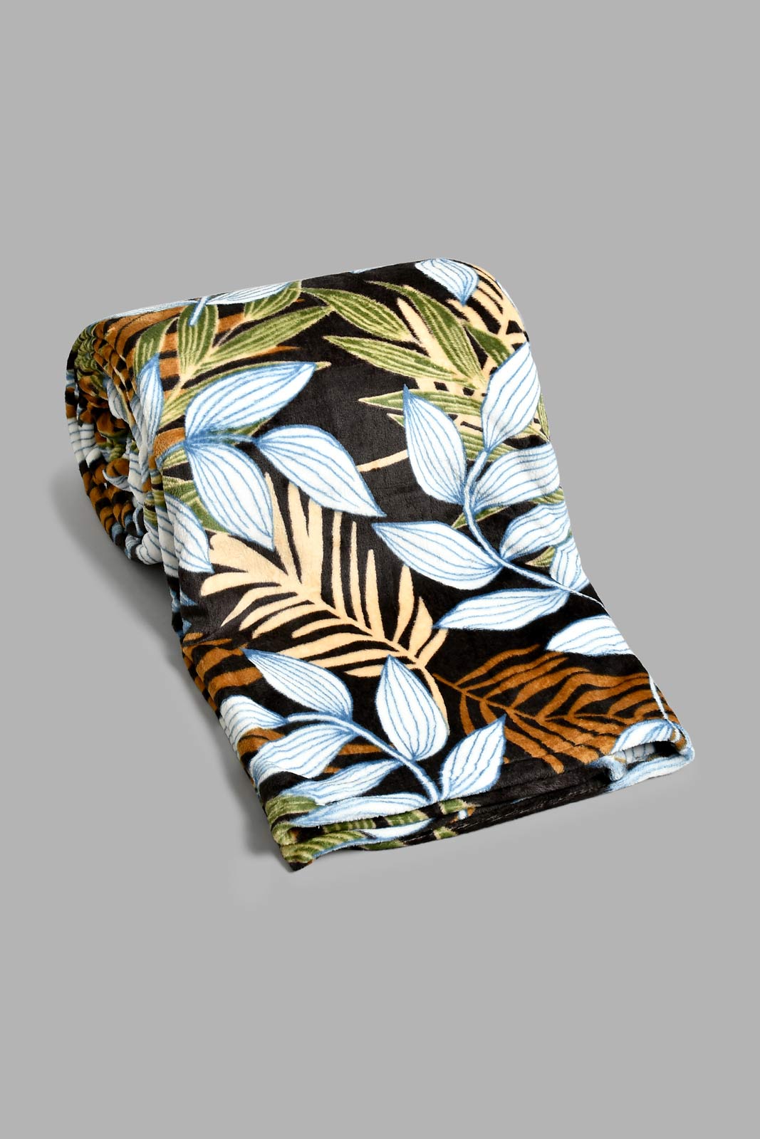 Redtag-Green-Leaf-Print-Ultra-Soft-Blanket-(Double-Size)-Blankets-Home-Bedroom-
