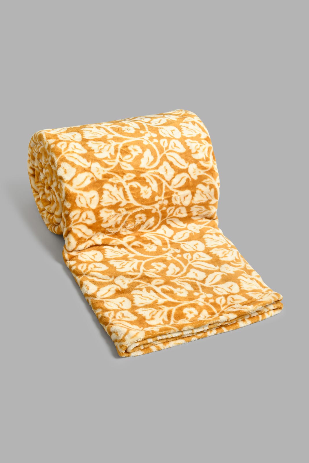 Redtag-Mustard-Floral-Print-Ultra-Soft-Blanket-(Double-Size)-Blankets-Home-Bedroom-