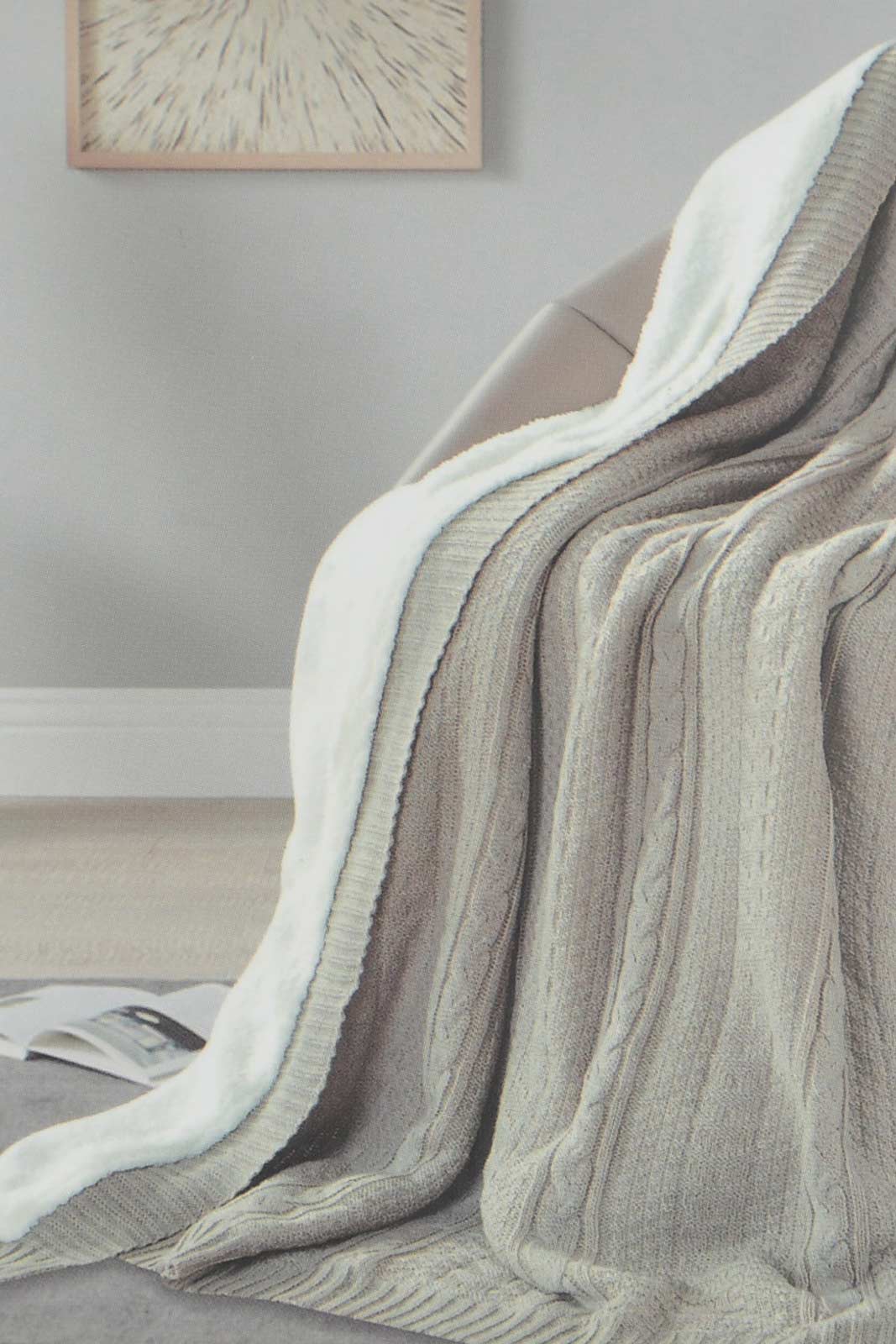 Redtag-Beige-Knit/Sherpa-Reversible-Throw-BED-PHANTASMAGORIA-3,-Colour:Beige,-Filter:Home-Bedroom,-HMW-BED-Throws,-New-In,-New-In-HMW-BED,-Non-Sale,-Section:Homewares,-W21B-Home-Bedroom-
