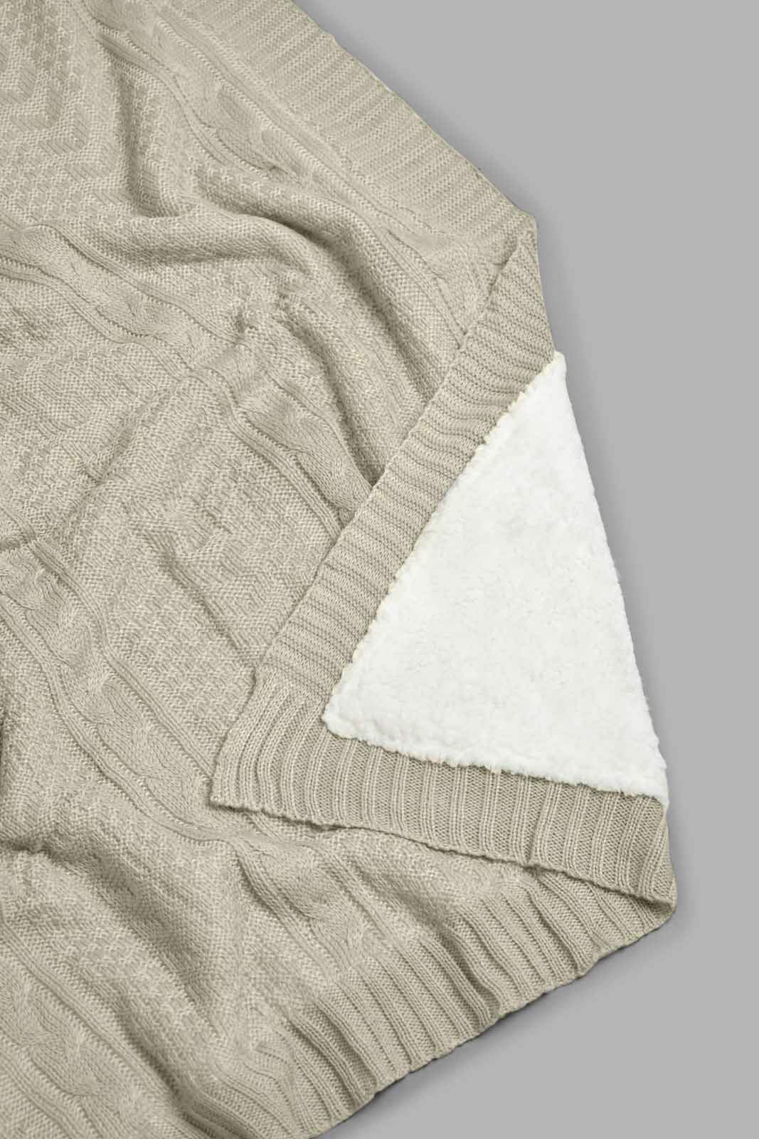 Redtag-Beige-Knit/Sherpa-Reversible-Throw-BED-PHANTASMAGORIA-3,-Colour:Beige,-Filter:Home-Bedroom,-HMW-BED-Throws,-New-In,-New-In-HMW-BED,-Non-Sale,-Section:Homewares,-W21B-Home-Bedroom-