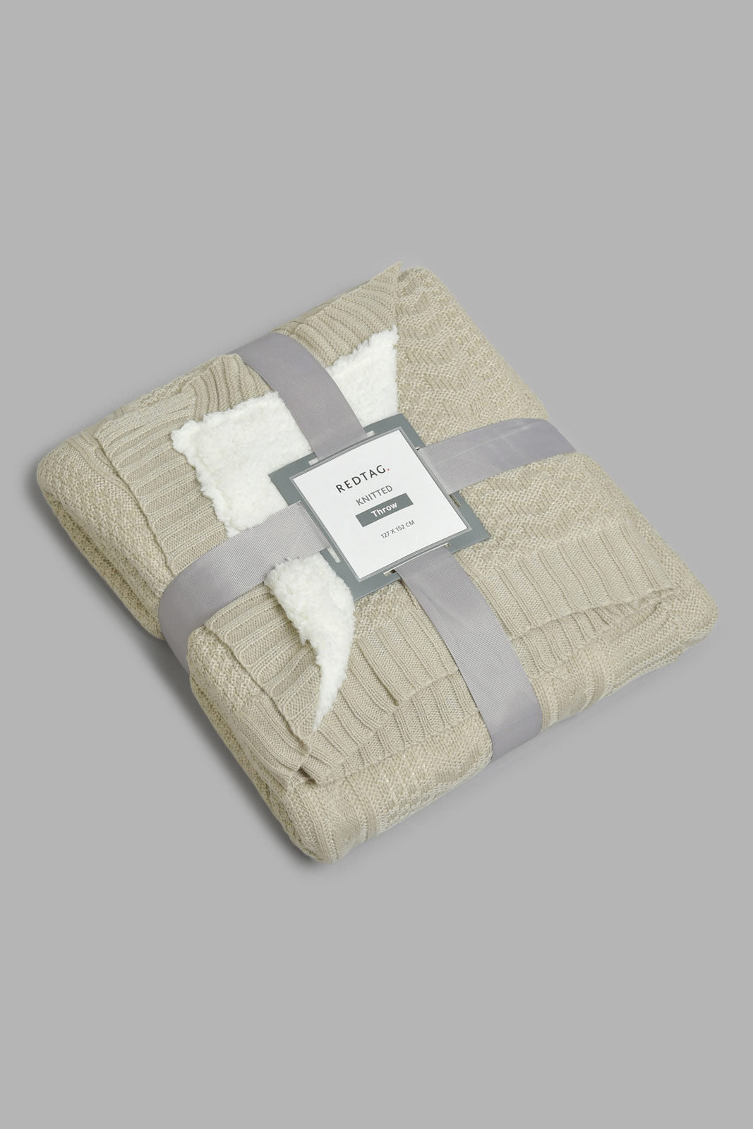 Redtag-Beige-Knit/Sherpa-Reversible-Throw-BED-PHANTASMAGORIA-3,-Colour:Beige,-Filter:Home-Bedroom,-HMW-BED-Throws,-New-In,-New-In-HMW-BED,-Non-Sale,-Section:Homewares,-W21B-Home-Bedroom-
