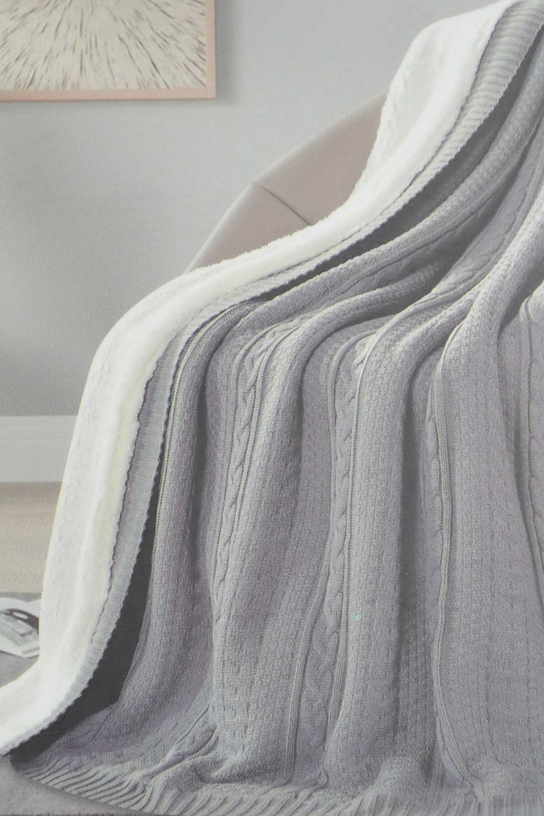 Redtag-Grey-Knit/Sherpa-Reversible-Throw-BED-PHANTASMAGORIA-3,-Colour:Grey,-Filter:Home-Bedroom,-HMW-BED-Throws,-New-In,-New-In-HMW-BED,-Non-Sale,-Section:Homewares,-W21B-Home-Bedroom-