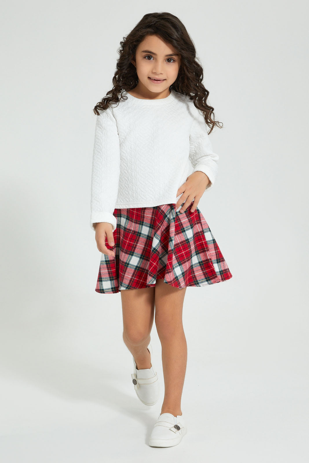 Redtag-Assorted-Checkered-Jaquard-Dress-Dresses-Girls-2 to 8 Years