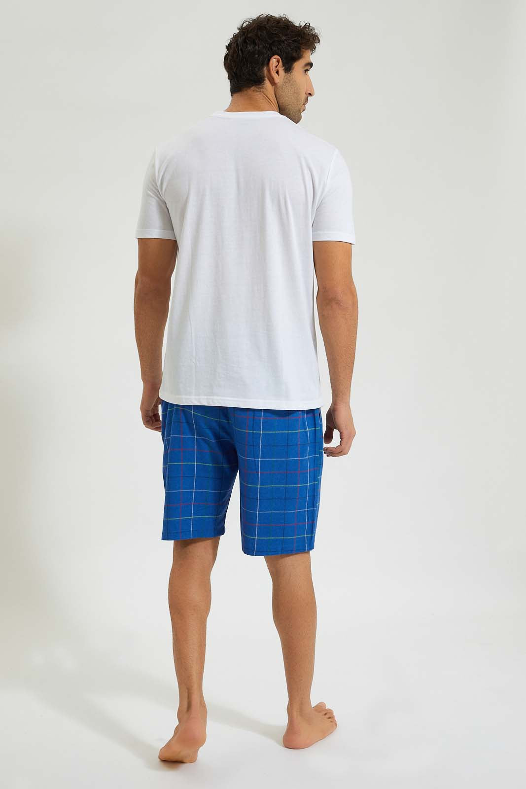 Redtag-White-T-Shirt-With-Flannel-Shorts-Set-Colour:White,-Filter:Men's-Clothing,-Men-Pyjama-Sets,-New-In,-New-In-Men,-Non-Sale,-Section:Men,-W21B-Men's-