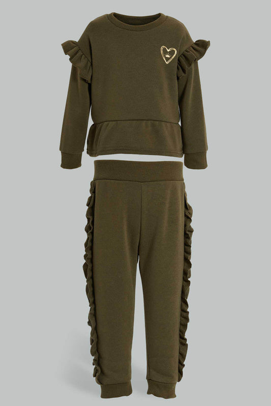 Redtag-Olive-Frilled-Shoulder-Jog-Suit-Jog-Sets-Infant-Girls-3 to 24 Months