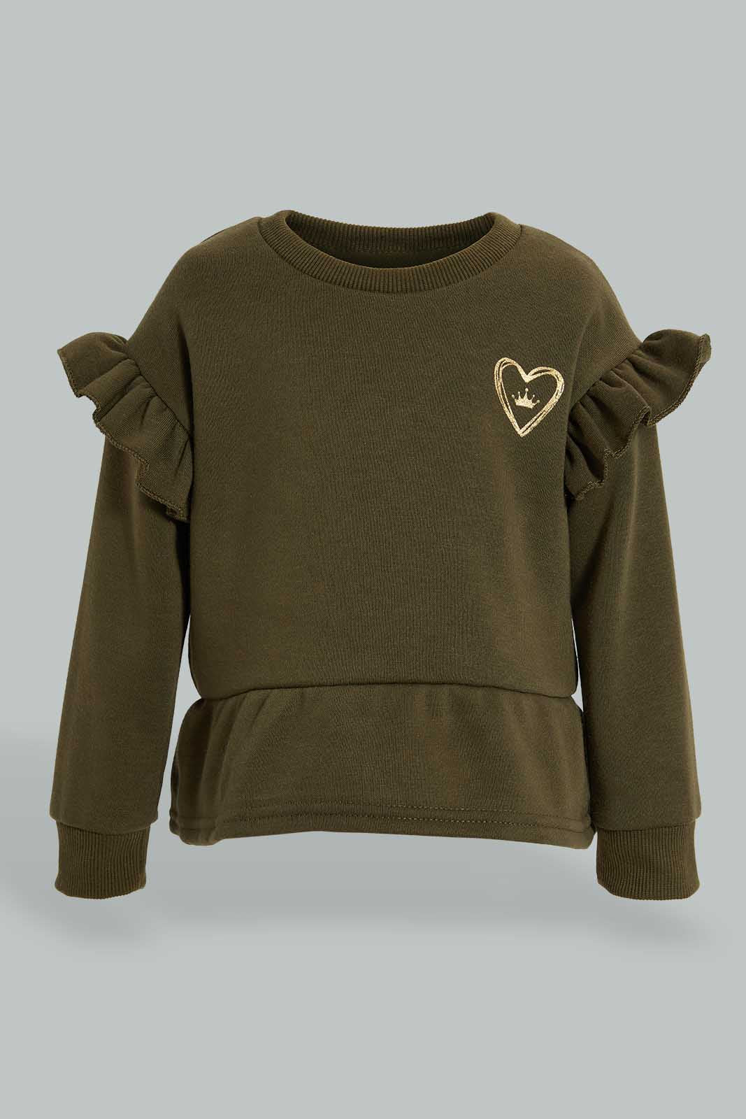Redtag-Olive-Frilled-Shoulder-Jog-Suit-Jog-Sets-Infant-Girls-3 to 24 Months