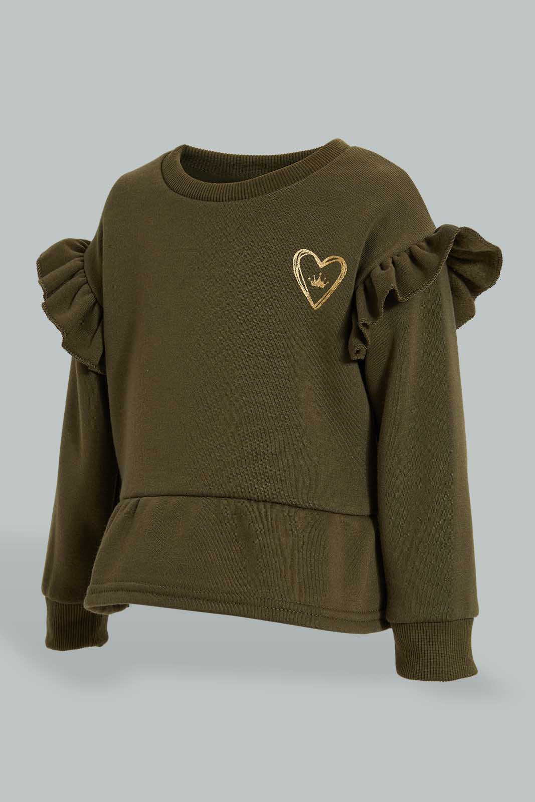 Redtag-Olive-Frilled-Shoulder-Jog-Suit-Jog-Sets-Infant-Girls-3 to 24 Months