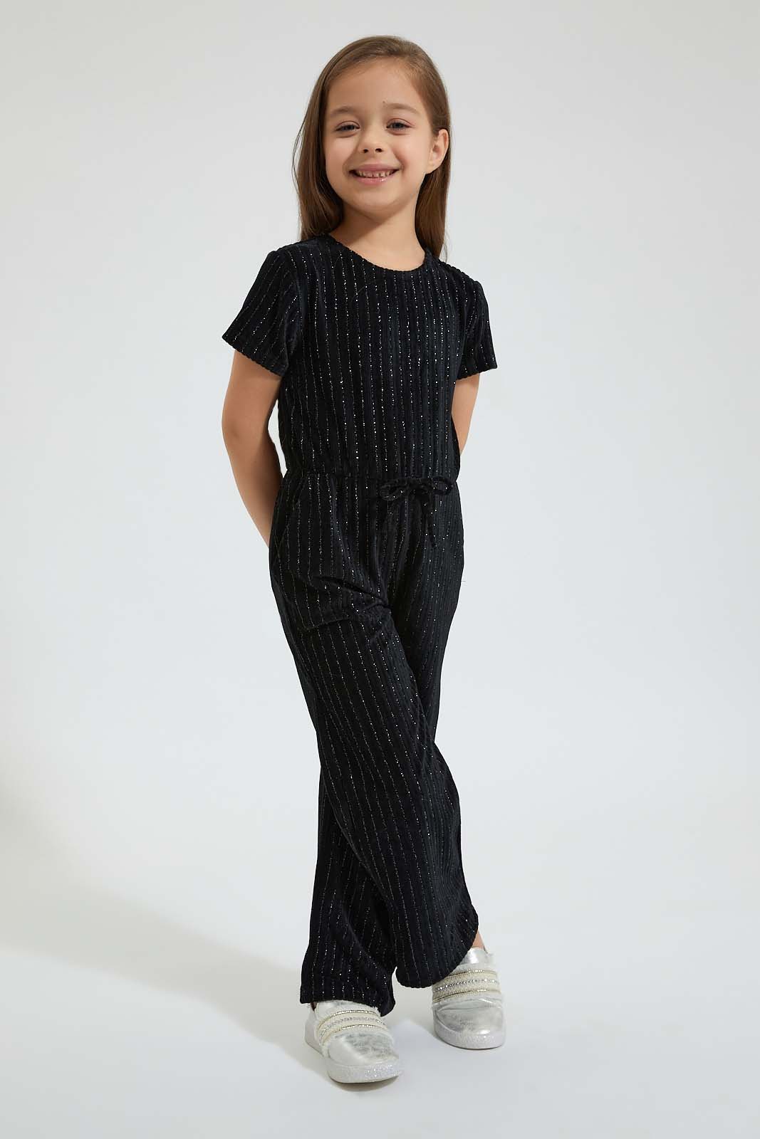 Redtag-Black-Lurex-Jumpsuit-Colour:Black,-Filter:Girls-(2-to-8-Yrs),-Girls-Jumpsuits,-New-In,-New-In-GIR,-Non-Sale,-Section:Kidswear,-W21B-Girls-2 to 8 Years