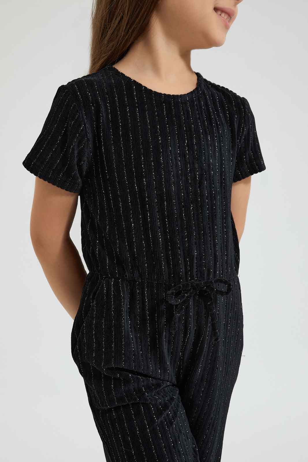 Redtag-Black-Lurex-Jumpsuit-Colour:Black,-Filter:Girls-(2-to-8-Yrs),-Girls-Jumpsuits,-New-In,-New-In-GIR,-Non-Sale,-Section:Kidswear,-W21B-Girls-2 to 8 Years