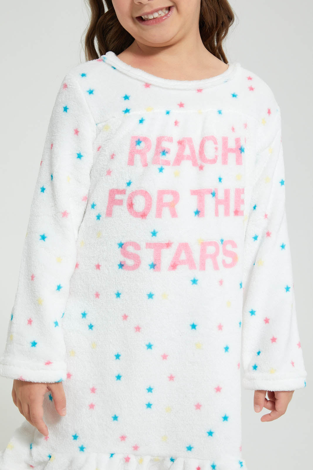 Redtag-White-Flannel-Fleece-Printed-Nightshirt-Nightshirts-Girls-2 to 8 Years