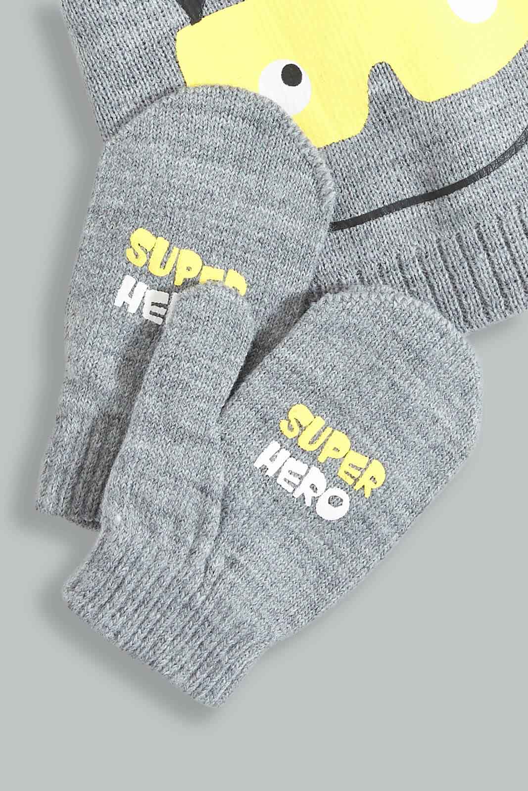 Redtag-Grey-Printed-Knitted-Cap-Set-Of-2-With-Gloves-Beanie-and-Gloves-Set-Boys-