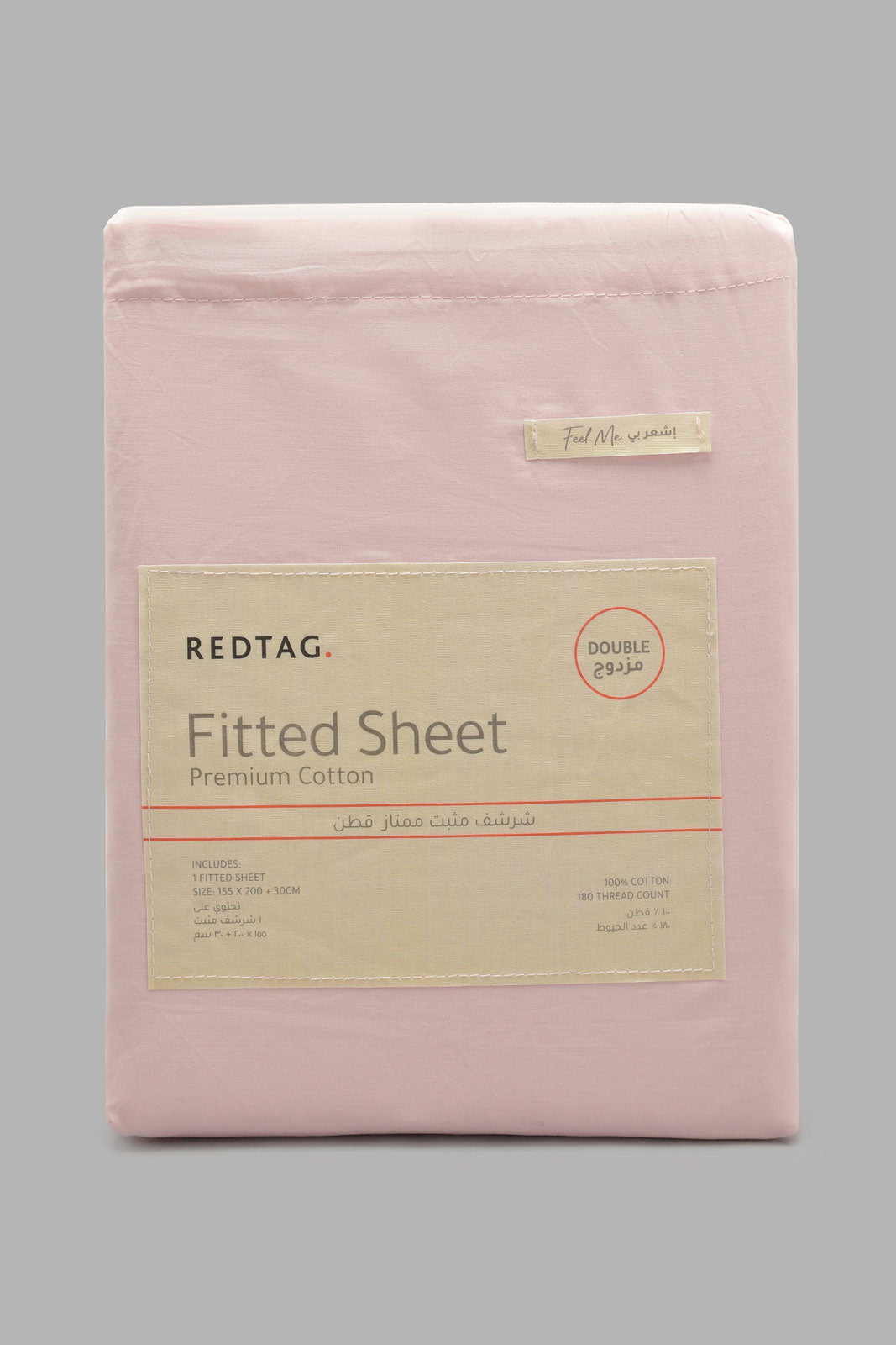 Redtag-Pink-Cotton-Fitted-Sheet-(Double-Size)-Fitted-Sheets-Home-Bedroom-