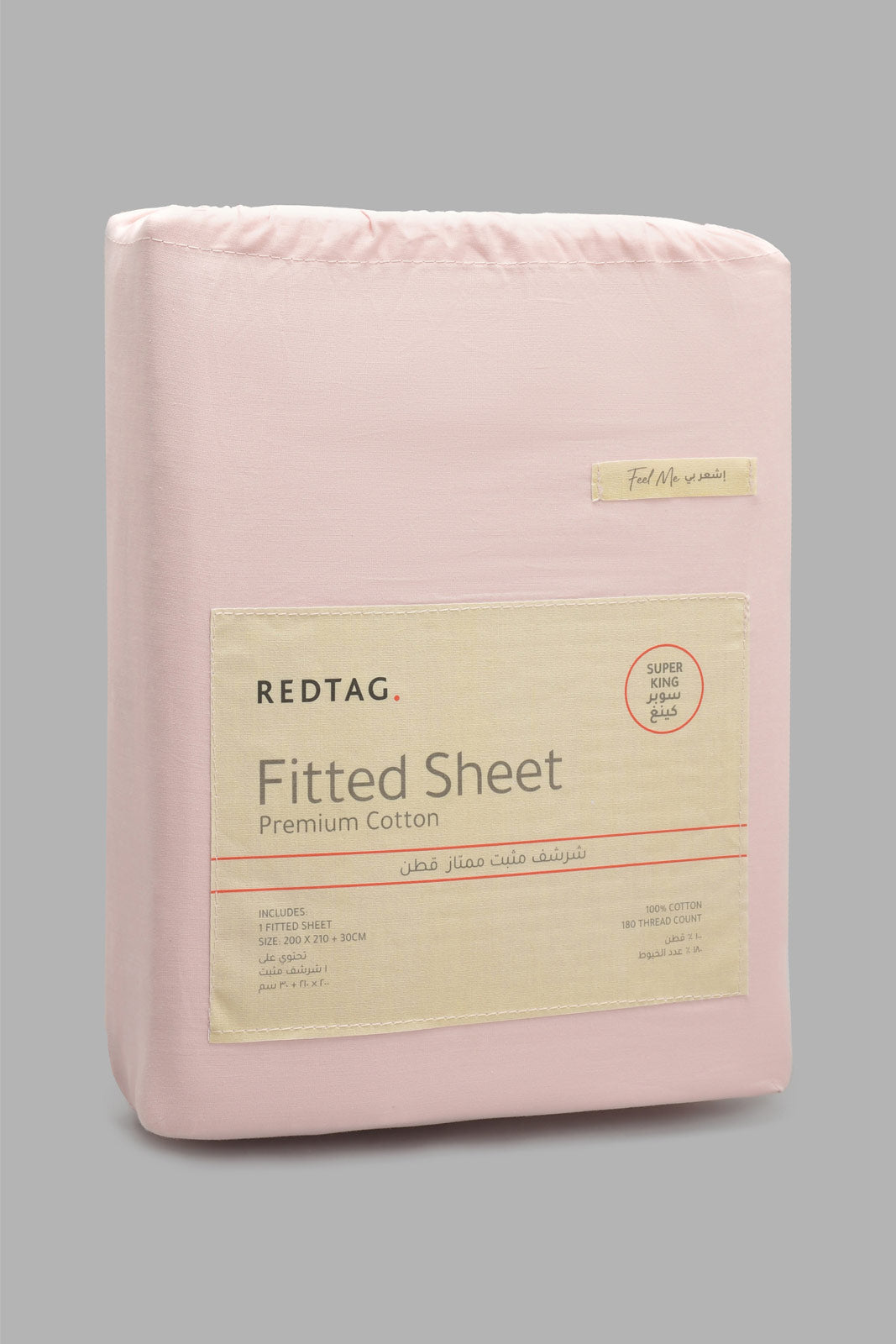 Redtag-Pink-Cotton-Fitted-Sheet-(Super-King-Size)-Fitted-Sheets-Home-Bedroom-