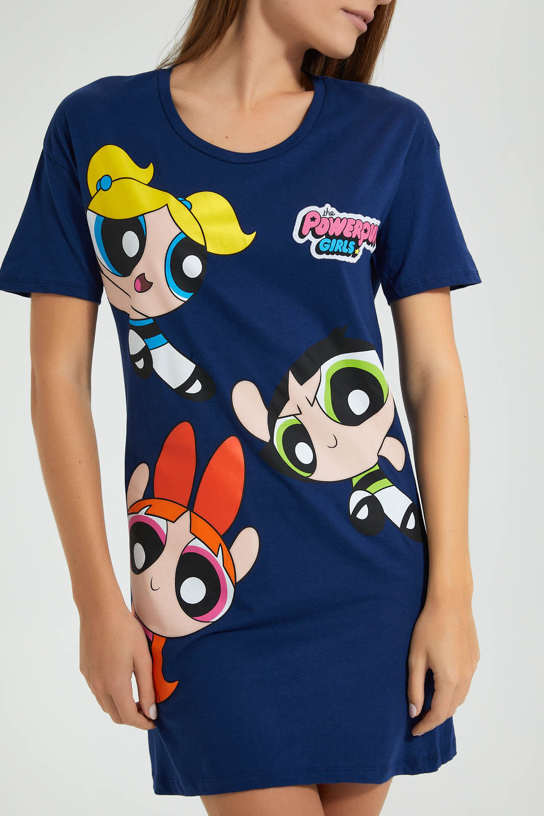 Redtag-Navy-Power-Puff-Girls-Printed-Nightshirt-Colour:Navy,-Filter:Women's-Clothing,-New-In,-New-In-Women,-Non-Sale,-Section:Women,-W21B,-Women-Chemises-Women's-