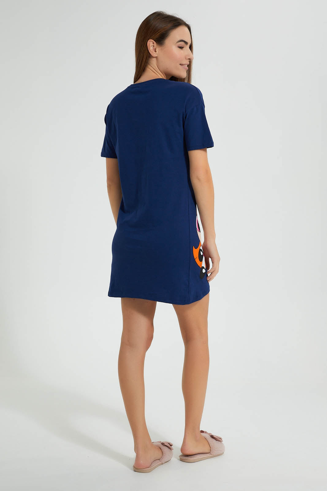 Redtag-Navy-Power-Puff-Girls-Printed-Nightshirt-Colour:Navy,-Filter:Women's-Clothing,-New-In,-New-In-Women,-Non-Sale,-Section:Women,-W21B,-Women-Chemises-Women's-