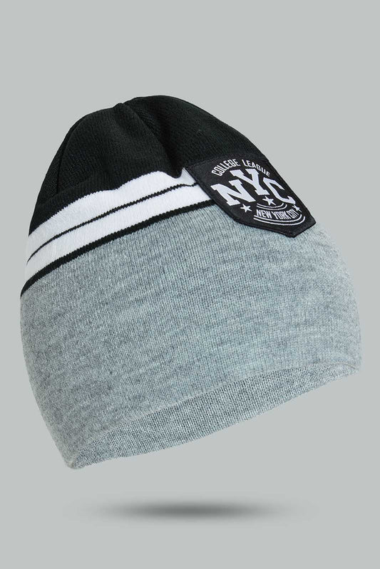 Redtag-Grey-And-Black-Knitted-Cap-Beanies-Men's-
