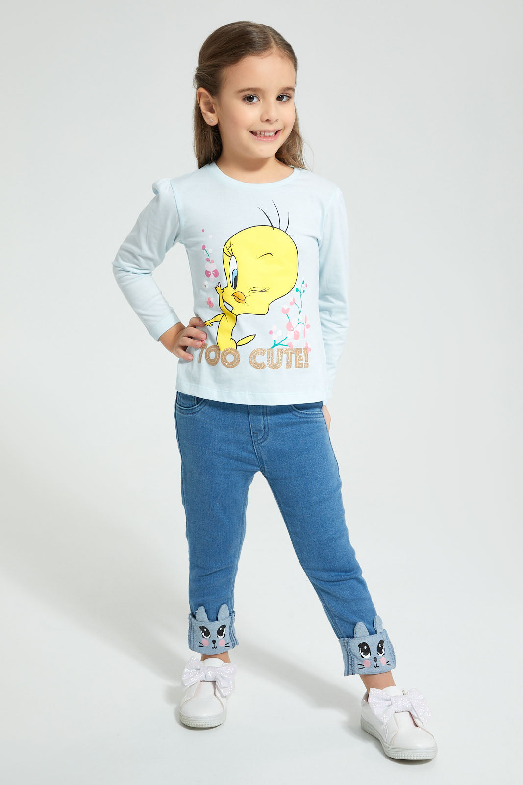 Redtag-Blue-Tweety-Print-T-Shirt-Character-Girls-2 to 8 Years