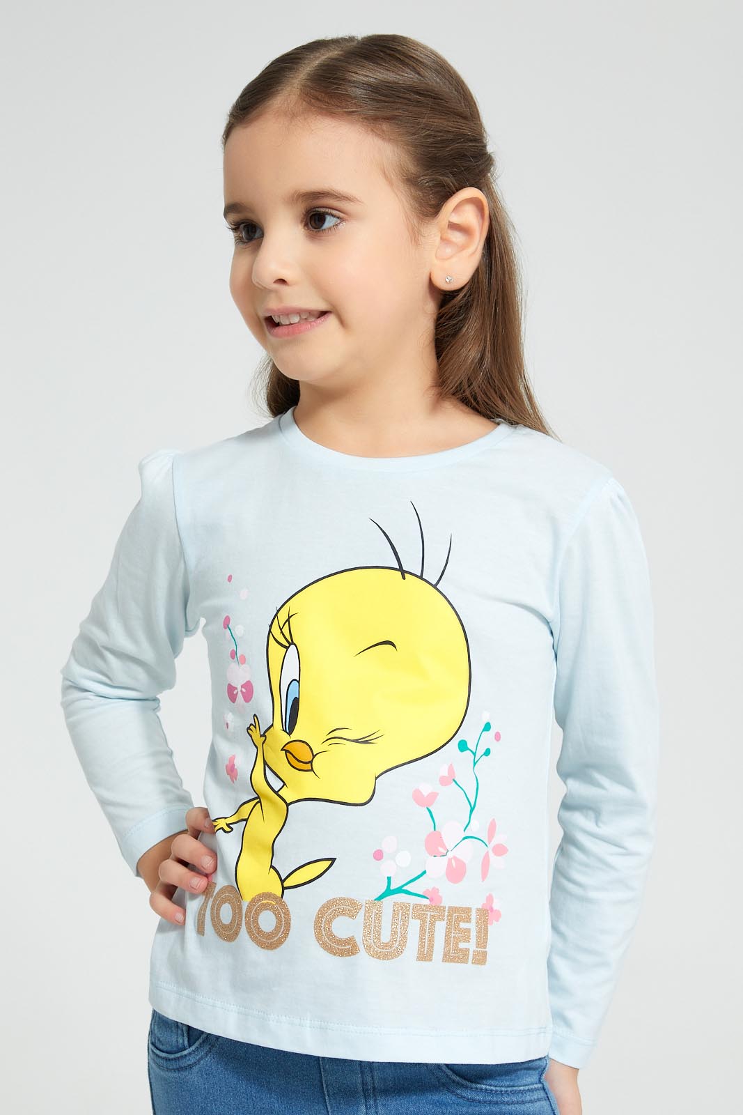 Redtag-Blue-Tweety-Print-T-Shirt-Character-Girls-2 to 8 Years