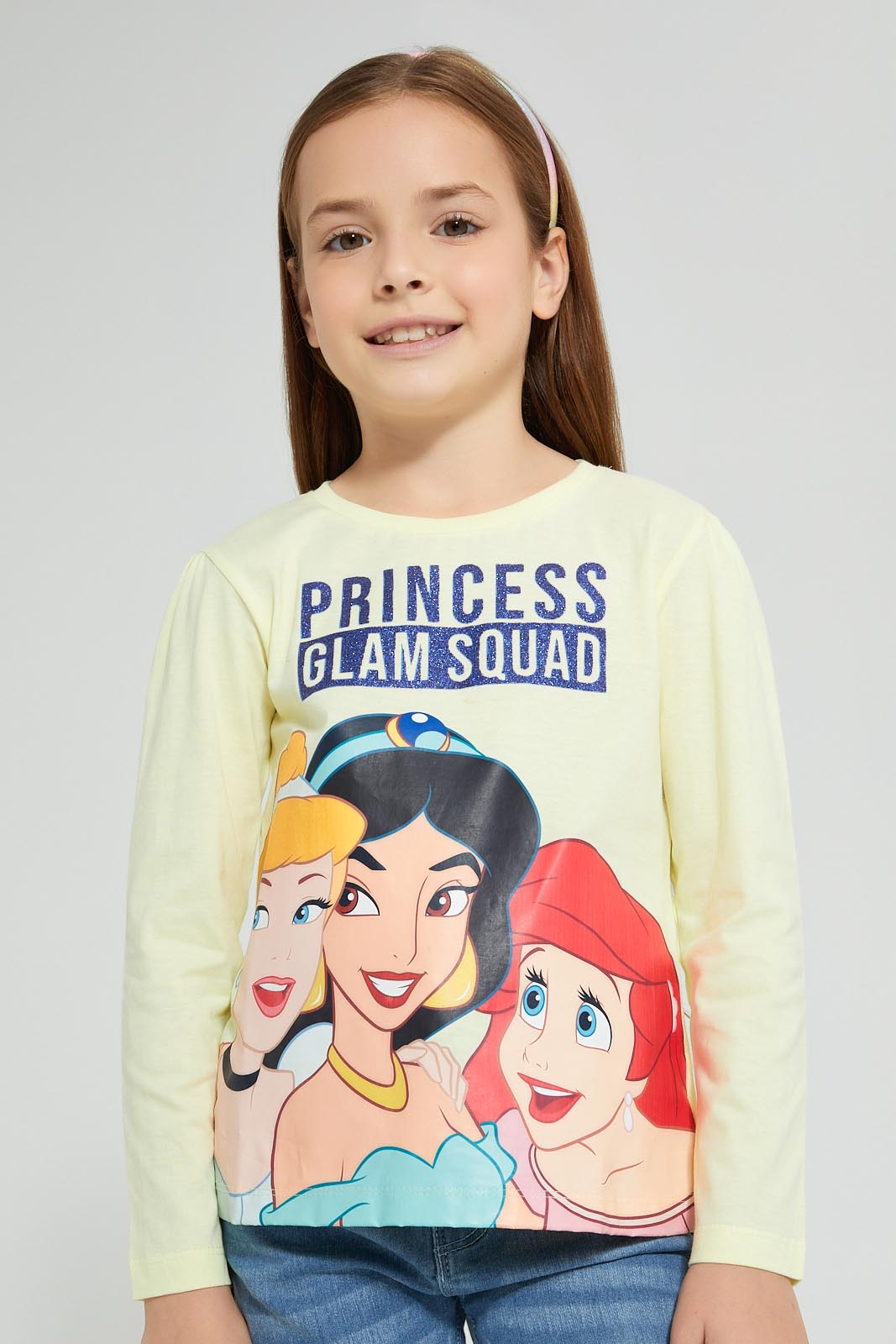 Redtag-Yellow-Princess-Print-Tee-Character-Girls-2 to 8 Years