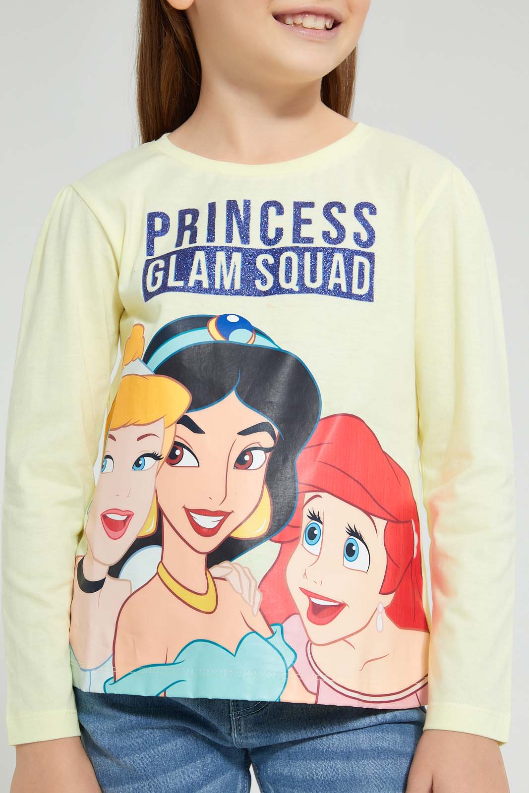 Redtag-Yellow-Princess-Print-Tee-Character-Girls-2 to 8 Years